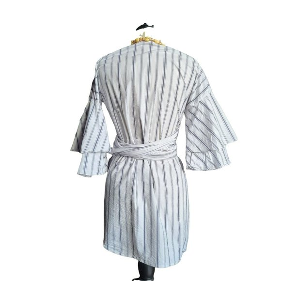 Wayf Womans White Blue Beach Beckett V-Neck Striped Wrap Dress Size Small - Picture 2 of 11